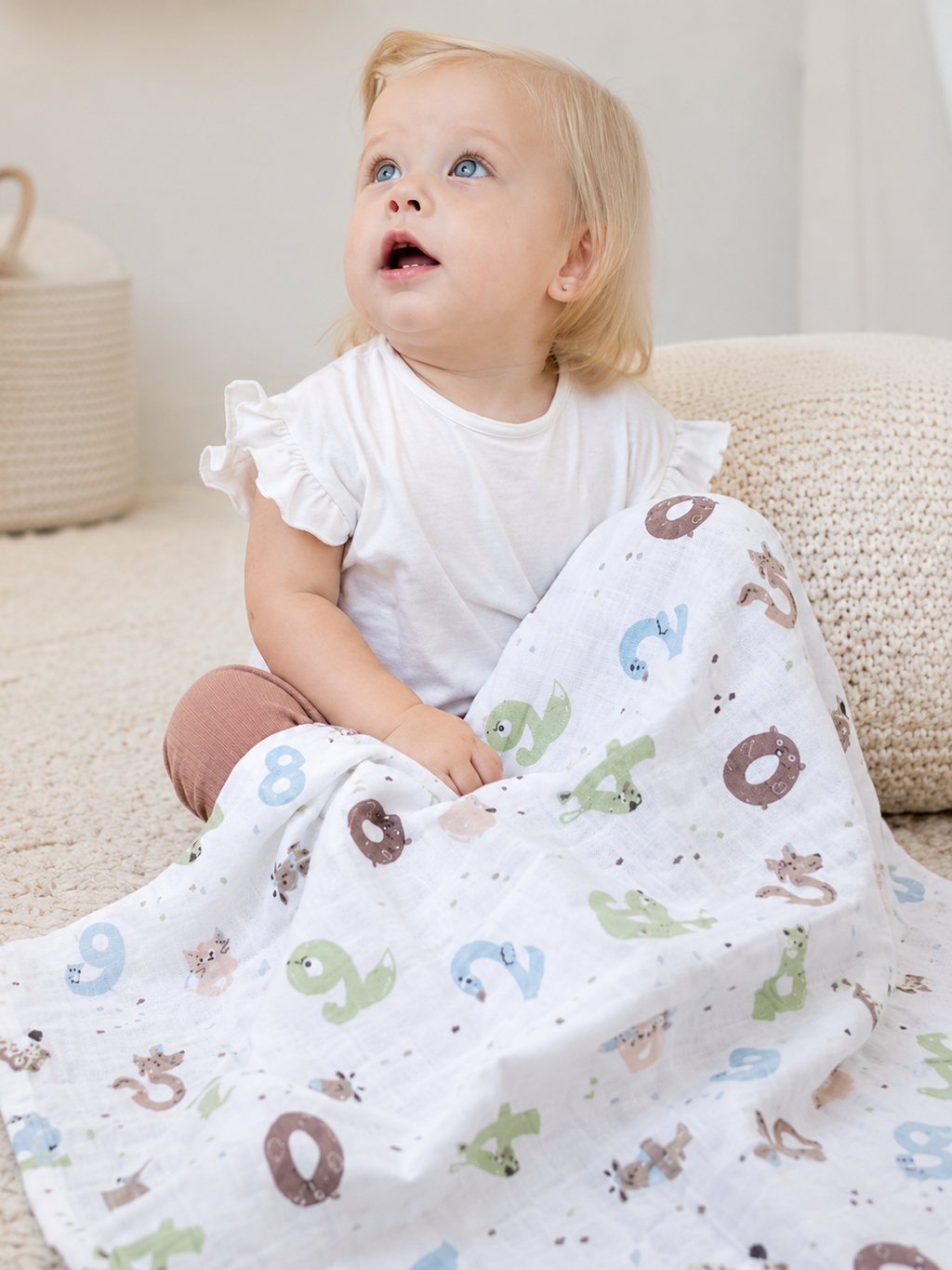 Premium Muslin Swaddle Blanket & Washcloth Gift Set| 120x120cm Muslin Blanket + 4 Washcloths