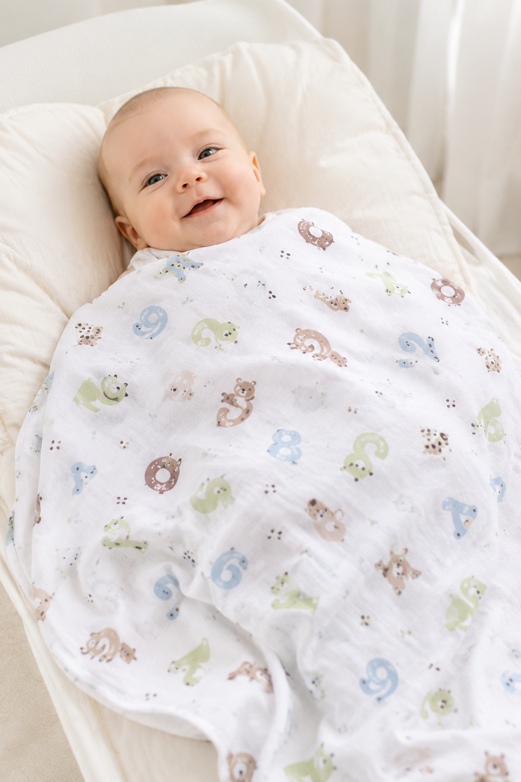 Premium Muslin Swaddle Blanket & Washcloth Gift Set| 120x120cm Muslin Blanket + 4 Washcloths