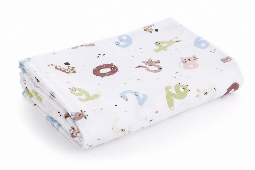 Premium Muslin Swaddle Blanket & Washcloth Gift Set| 120x120cm Muslin Blanket + 4 Washcloths