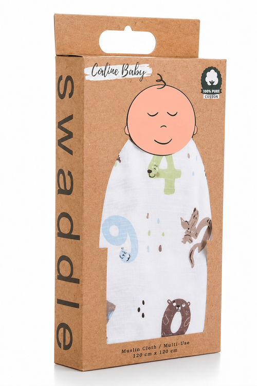 Premium Muslin Swaddle Blanket & Washcloth Gift Set| 120x120cm Muslin Blanket + 4 Washcloths